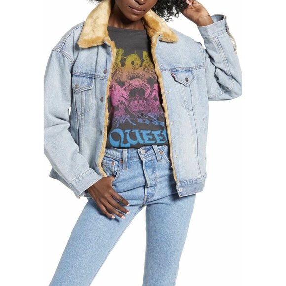 Levis Oversize Reversible Faux Fur Denim Jacket